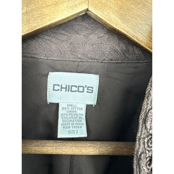 Chicos Brown Embroidered Open Front Long Sleeve Paisley Pattern Jacket Sz 2 US L - Picture 4 of 7